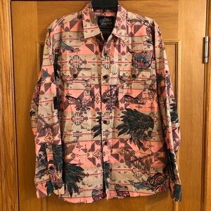 Heritage by America 76 Men's Aztec Native American Casual Button Down Shirt Sz L